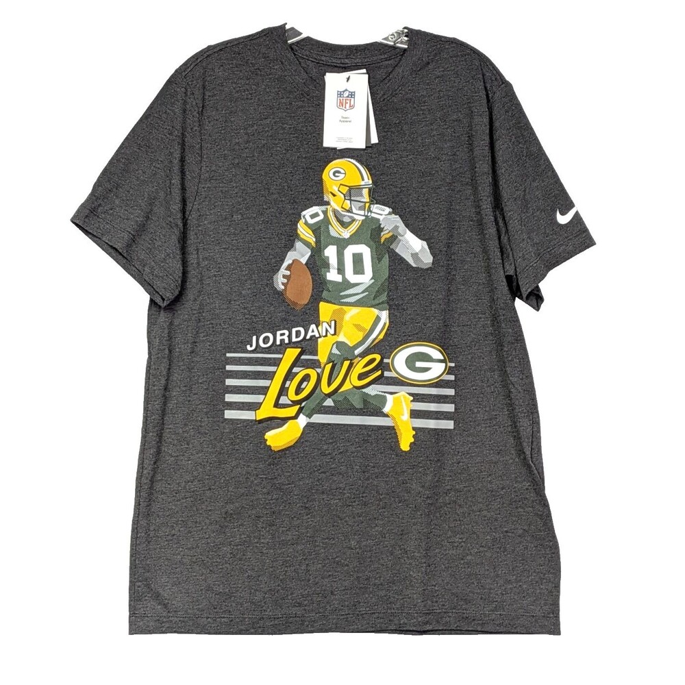 NEW Jordan Love Green Bay Packers Mens M Gray Nike Graphic Tee